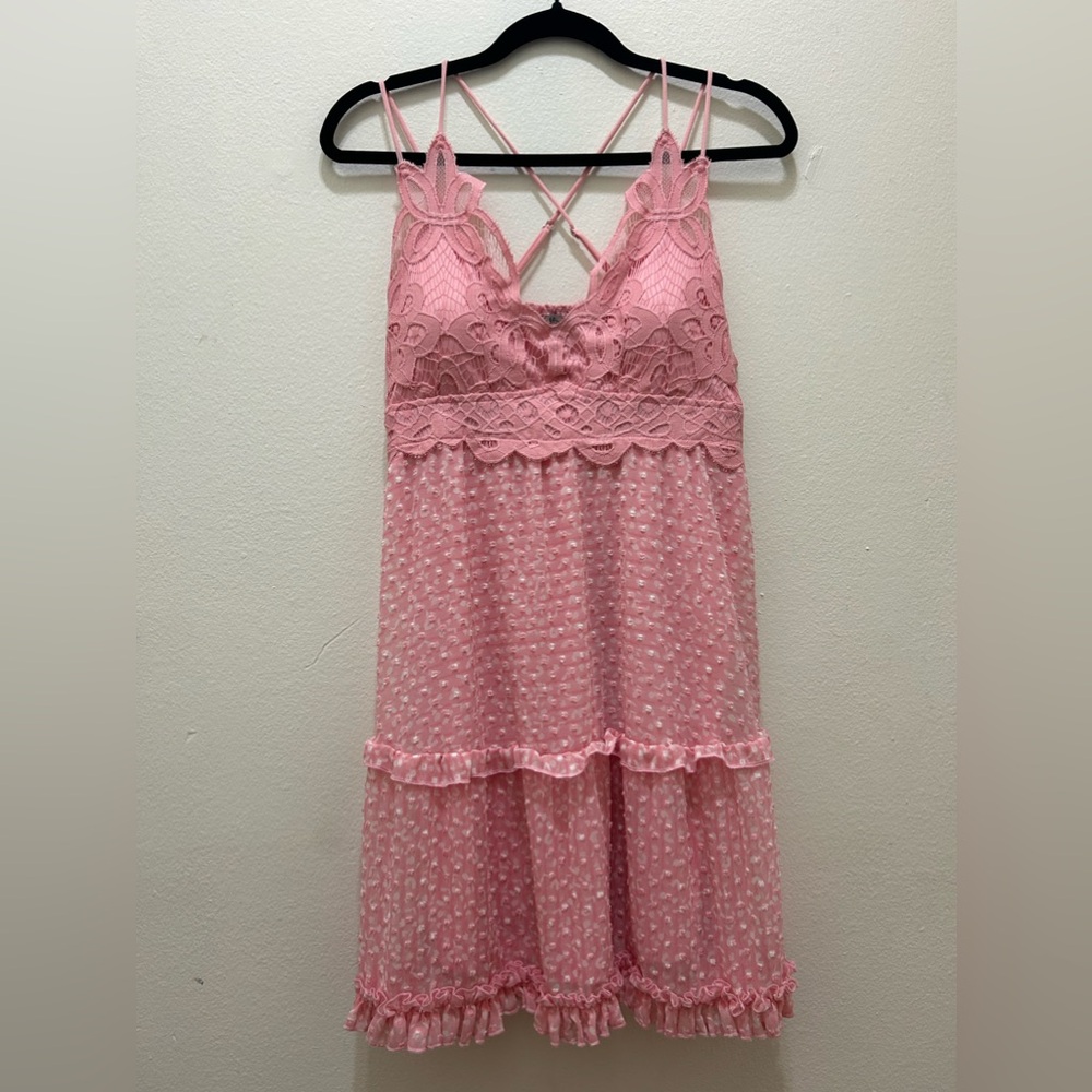 J FOR JUSTIFY PINK LACE PADDED DRESS - L